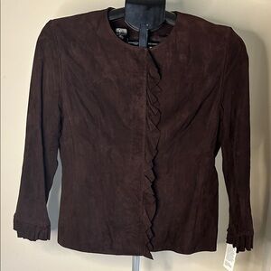 Elegant Brown Ruffle Blazer